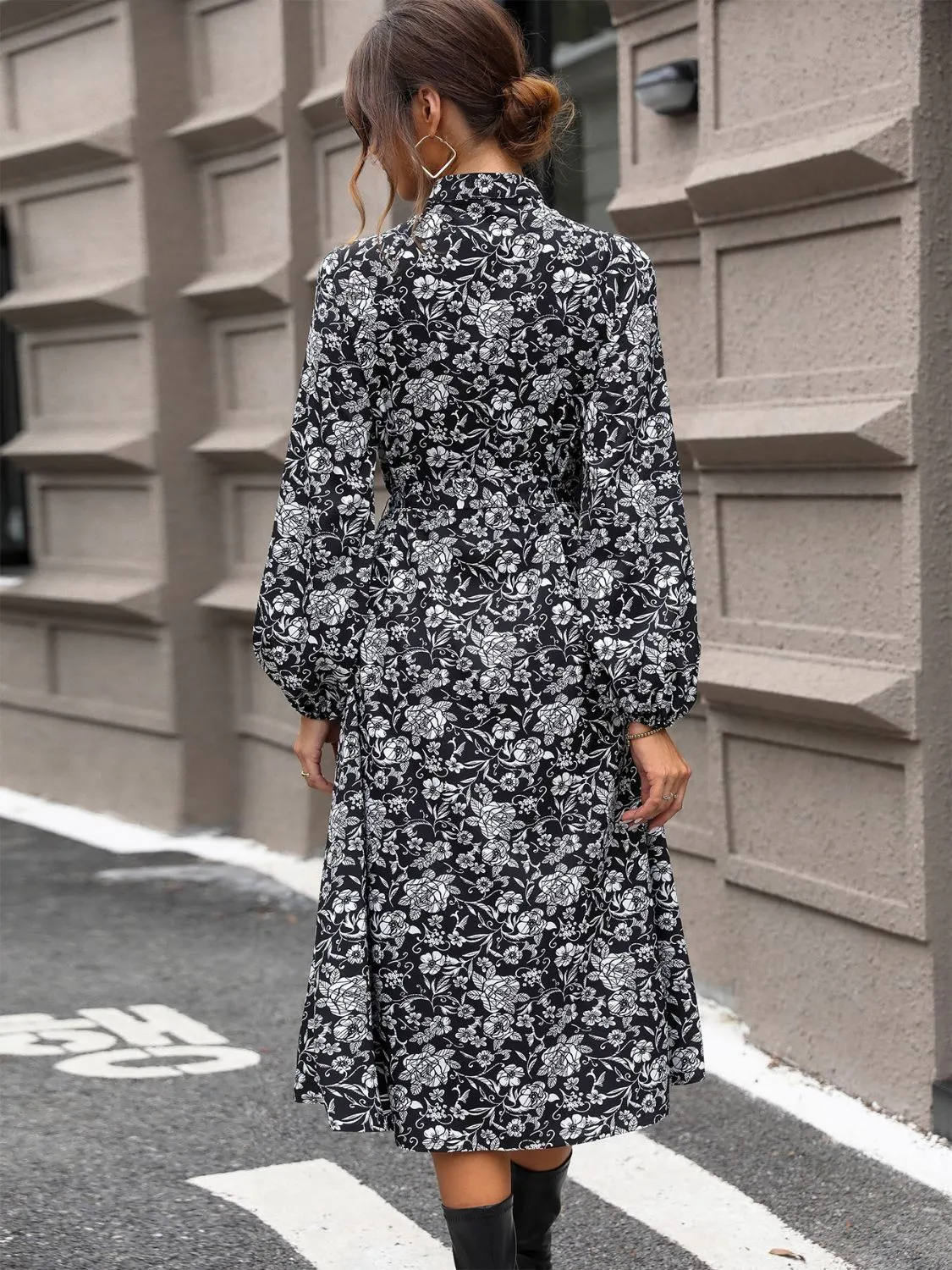 🌸 Lace Detail Printed Long Sleeve Midi Dress 🌸