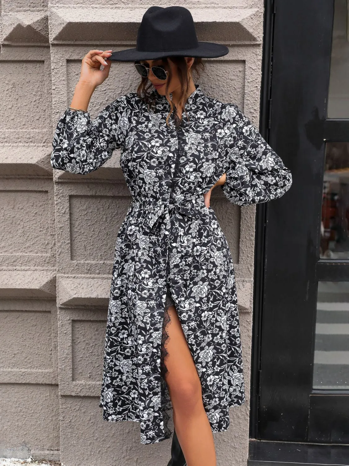 🌸 Lace Detail Printed Long Sleeve Midi Dress 🌸