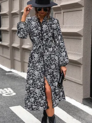 🌸 Lace Detail Printed Long Sleeve Midi Dress 🌸
