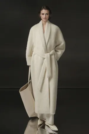 100 Peru Suri Alpaca Wool Shawl Collar Long Wrap Coat with Belt