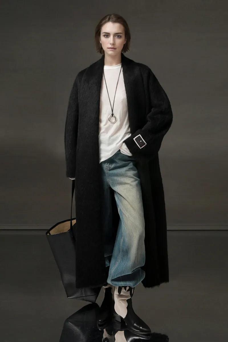 100 Peru Suri Alpaca Wool Shawl Collar Long Wrap Coat with Belt