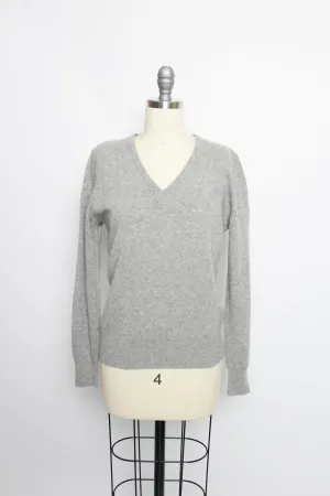 1970s Sweater CASHMERE Grey Knit V Neck Pullover Small
