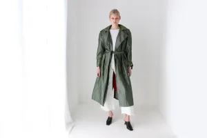 80s Iridescent Green Belted Trench Coat by Jones New York w/ Pure Wool Lining