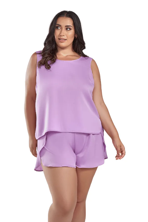 Alice Satin Sleeveless Top and Short Set - Lilac