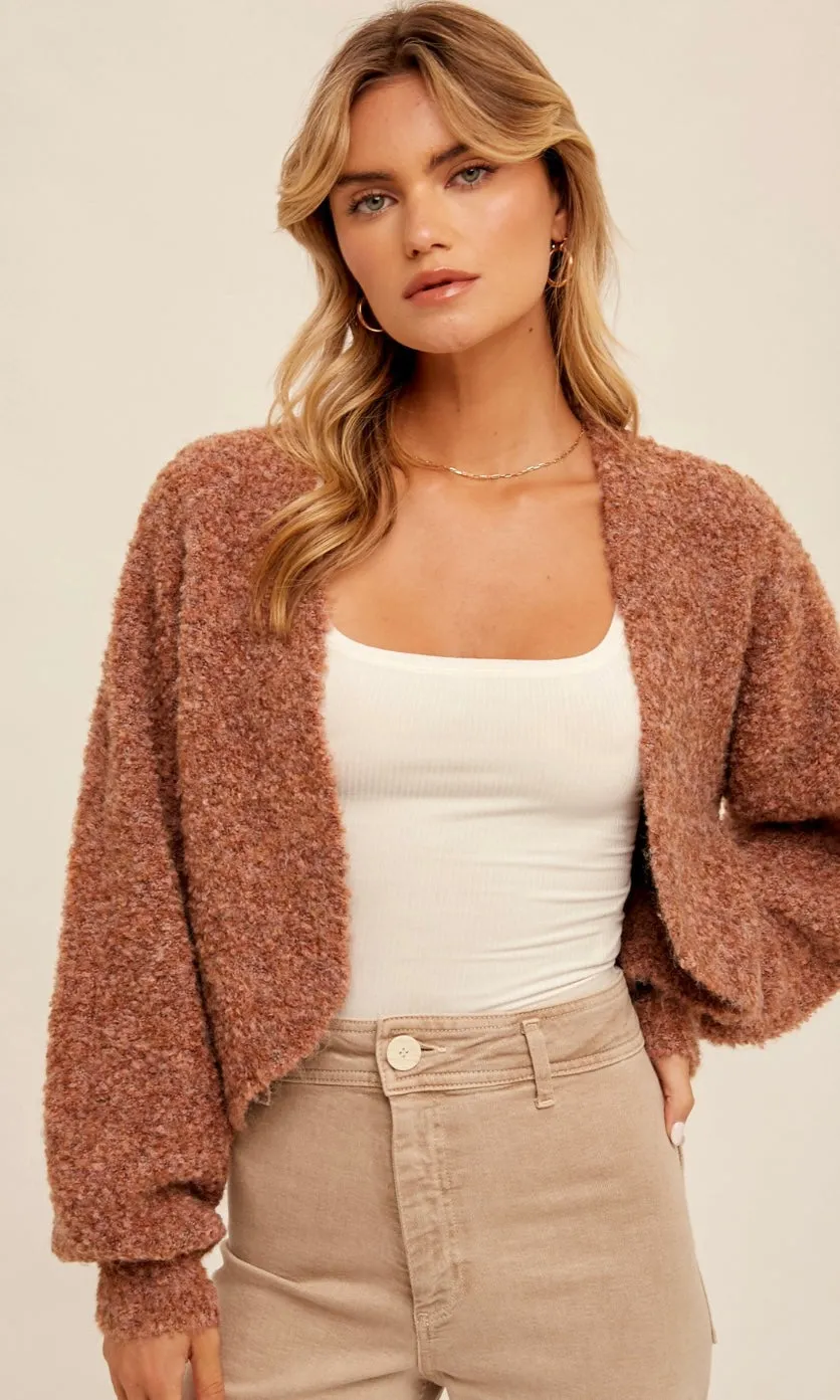 Alinia Rust Cozy Boucle Shrug Cardigan Sweater