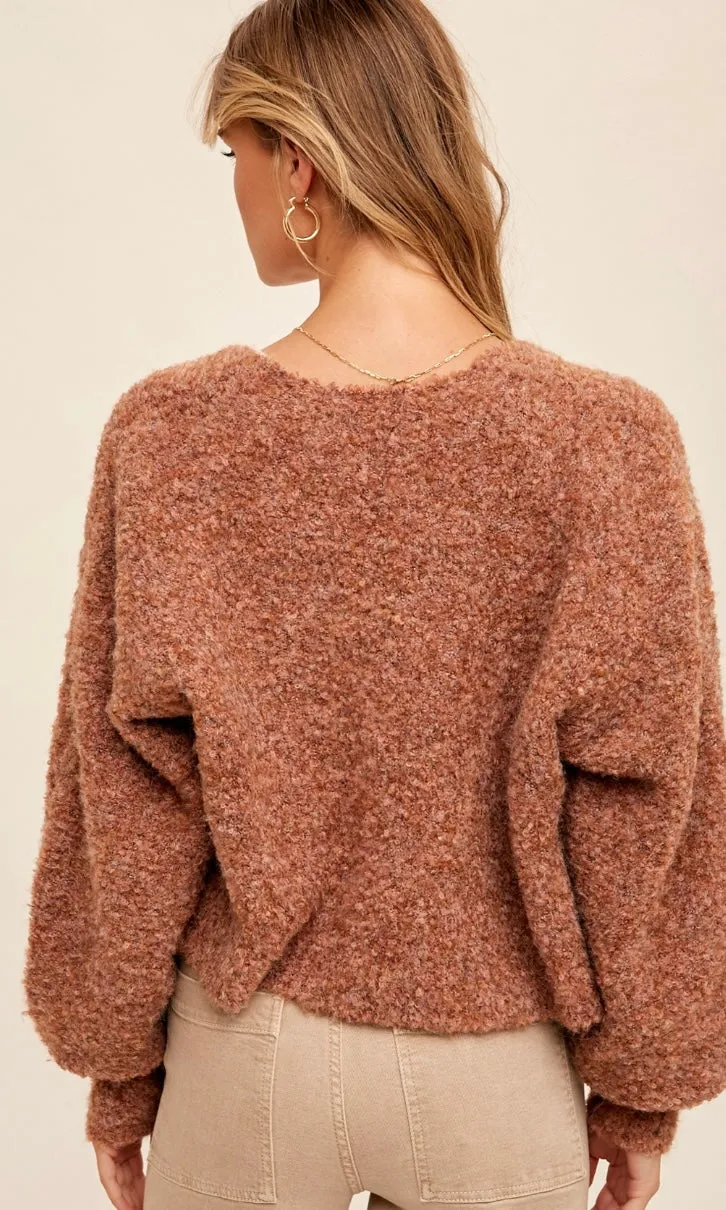Alinia Rust Cozy Boucle Shrug Cardigan Sweater