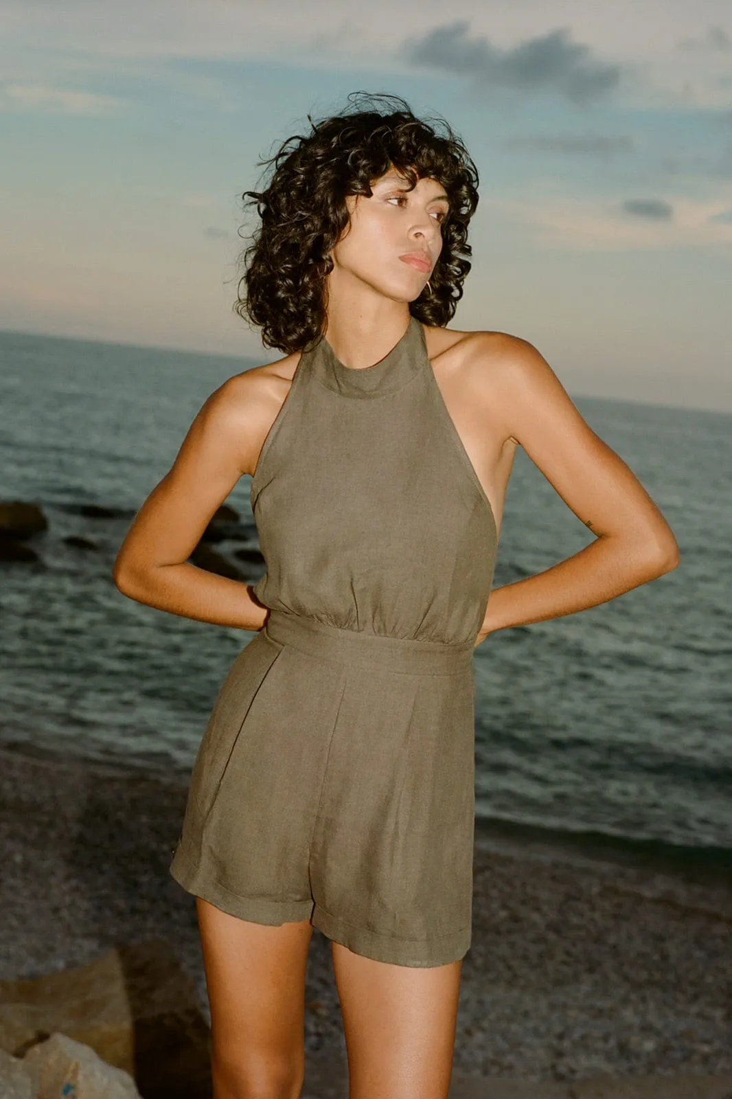 arkitaip Louise Short Halterneck Jumpsuit in mocha