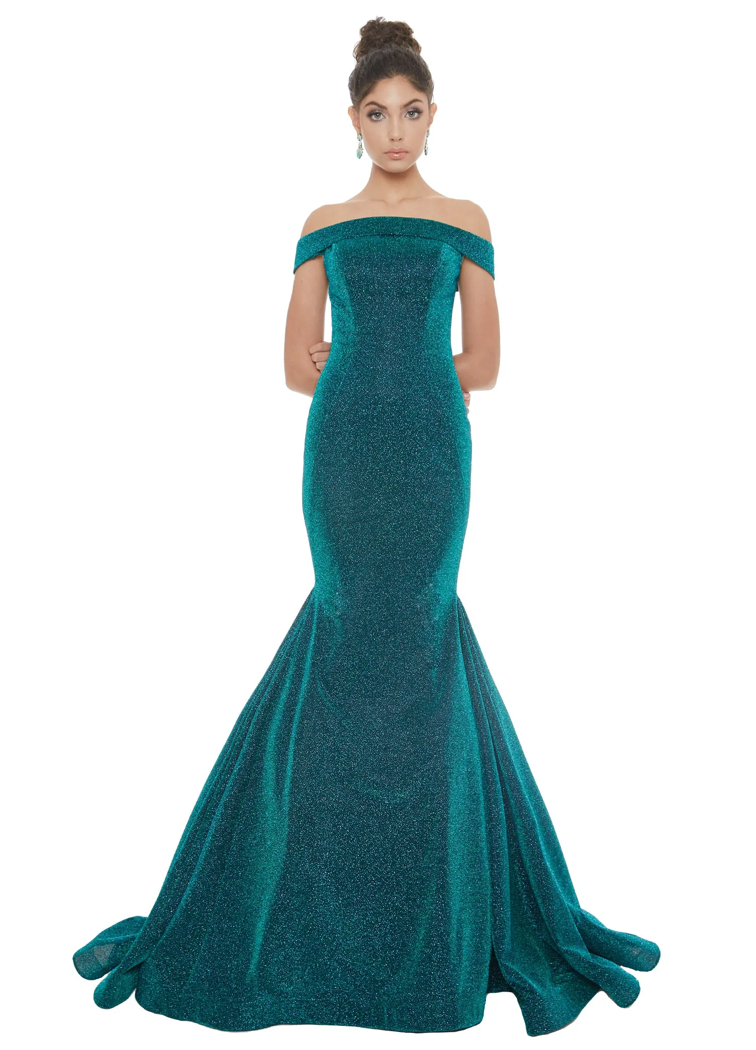 Ashley Lauren 1606 Size 18 Long Metallic Mermaid Prom Dress of the Shoulder Pageant Gown