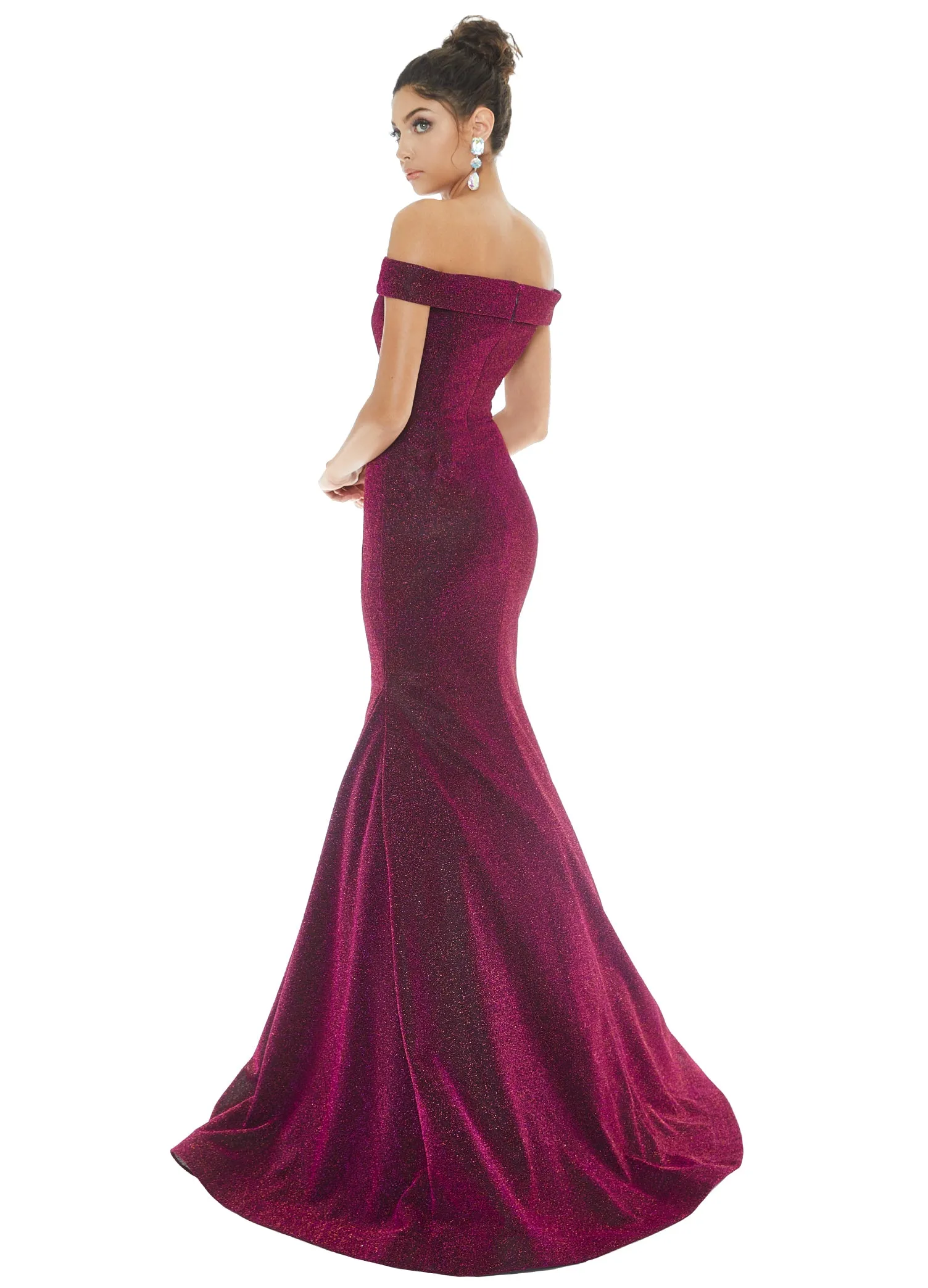 Ashley Lauren 1606 Size 18 Long Metallic Mermaid Prom Dress of the Shoulder Pageant Gown