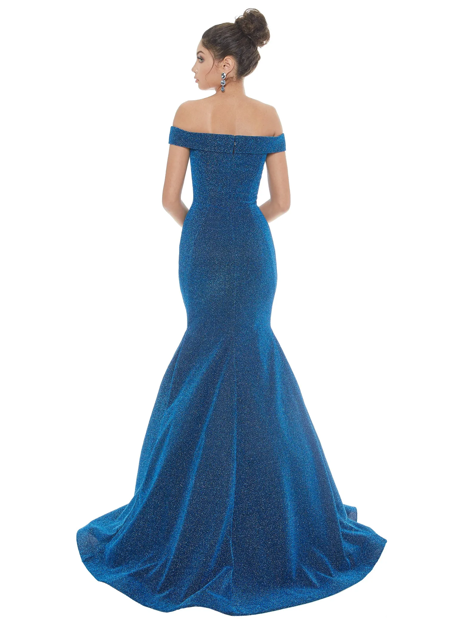 Ashley Lauren 1606 Size 18 Long Metallic Mermaid Prom Dress of the Shoulder Pageant Gown
