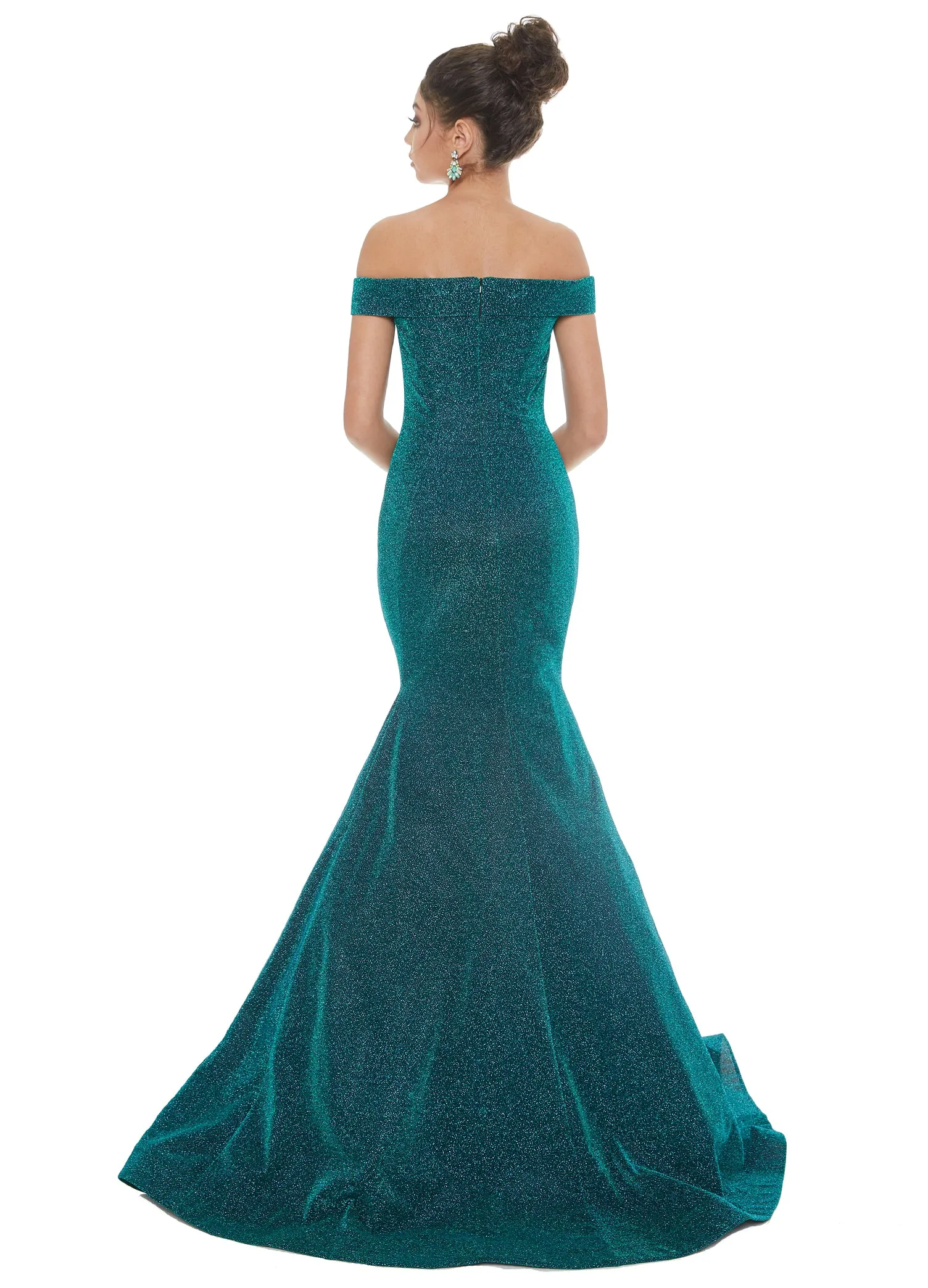Ashley Lauren 1606 Size 18 Long Metallic Mermaid Prom Dress of the Shoulder Pageant Gown