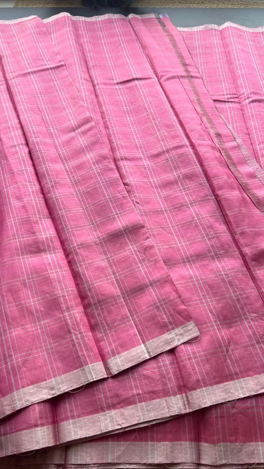 Baby pink checked kanjivaram soft silk saree with blouse