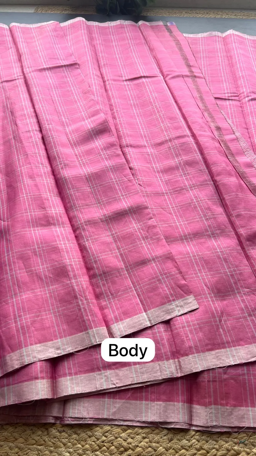 Baby pink checked kanjivaram soft silk saree with blouse
