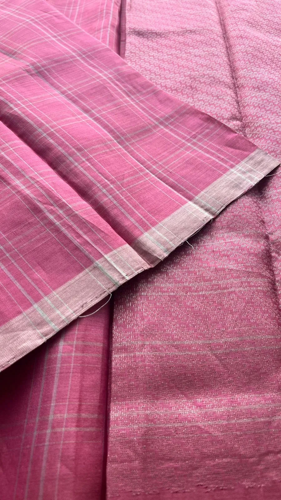 Baby pink checked kanjivaram soft silk saree with blouse