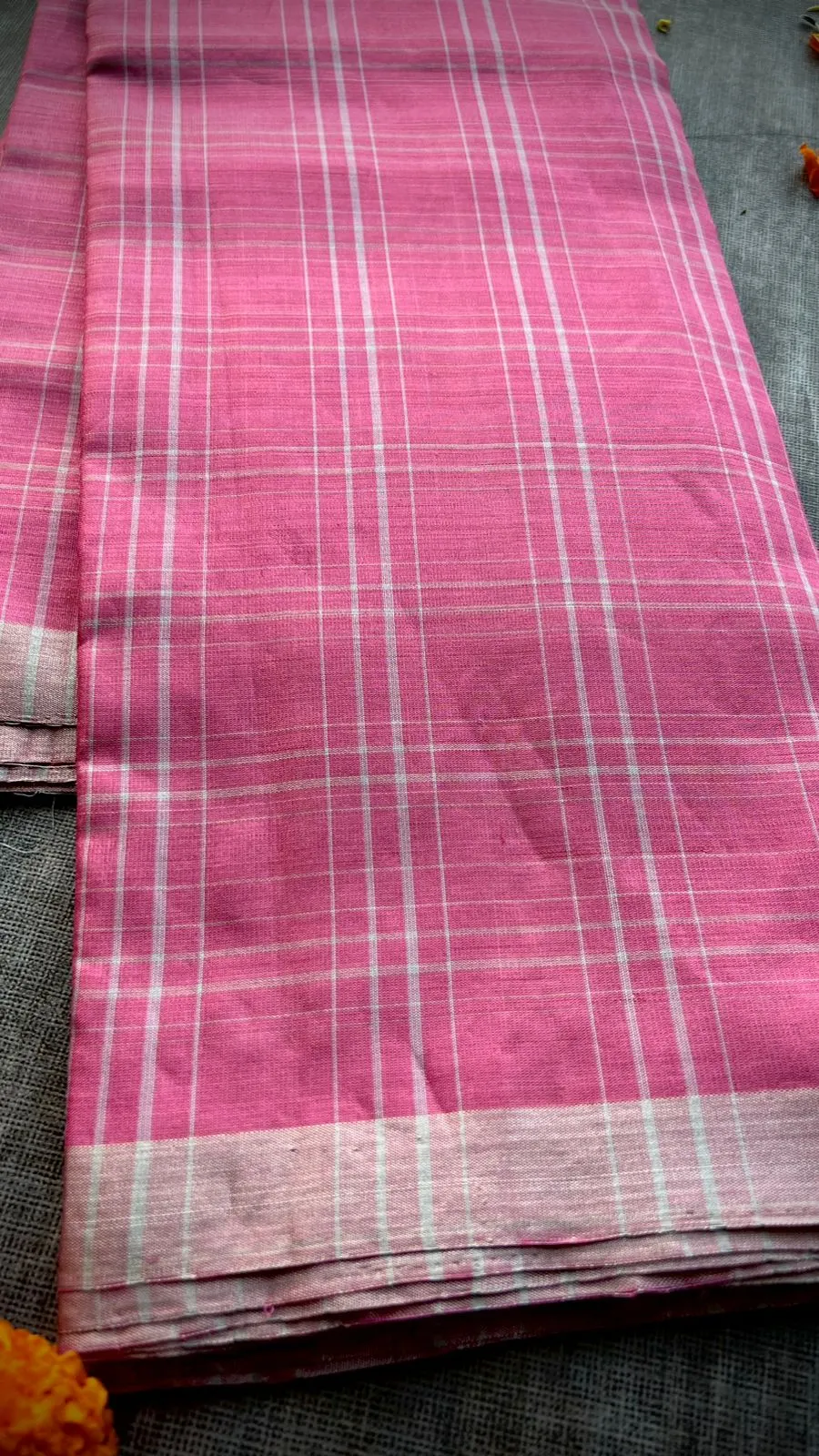 Baby pink checked kanjivaram soft silk saree with blouse