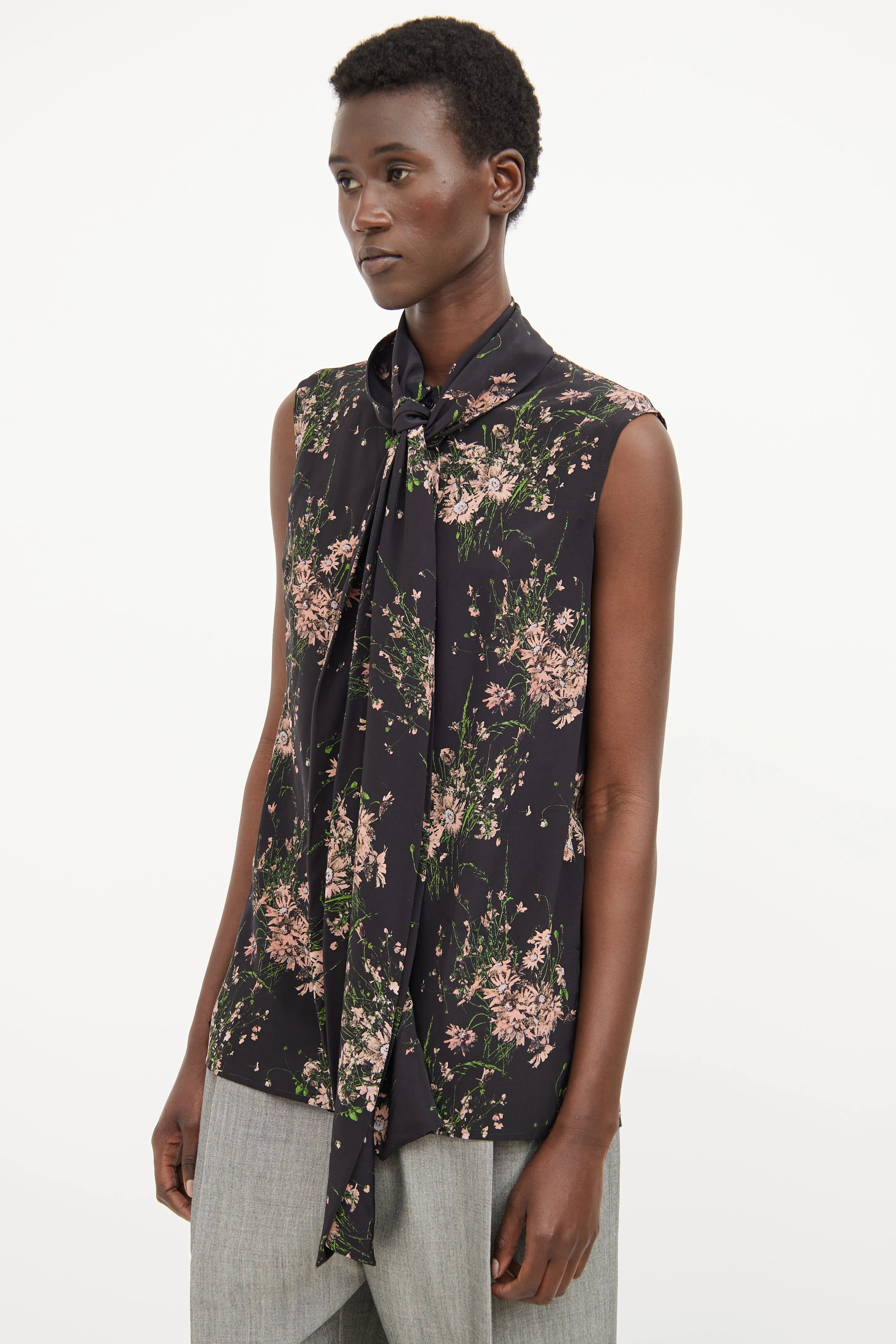 Black Floral Necktie Top