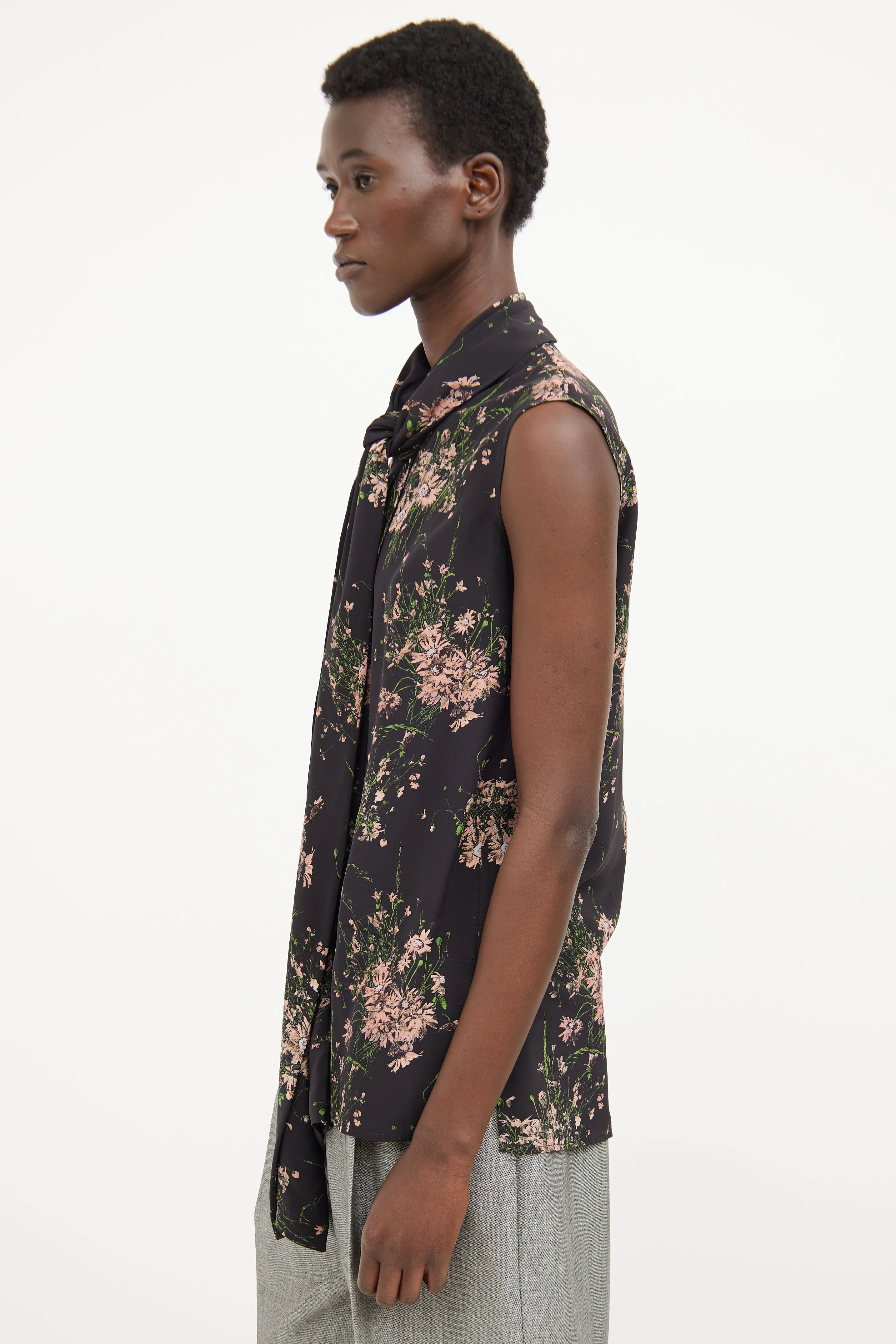 Black Floral Necktie Top