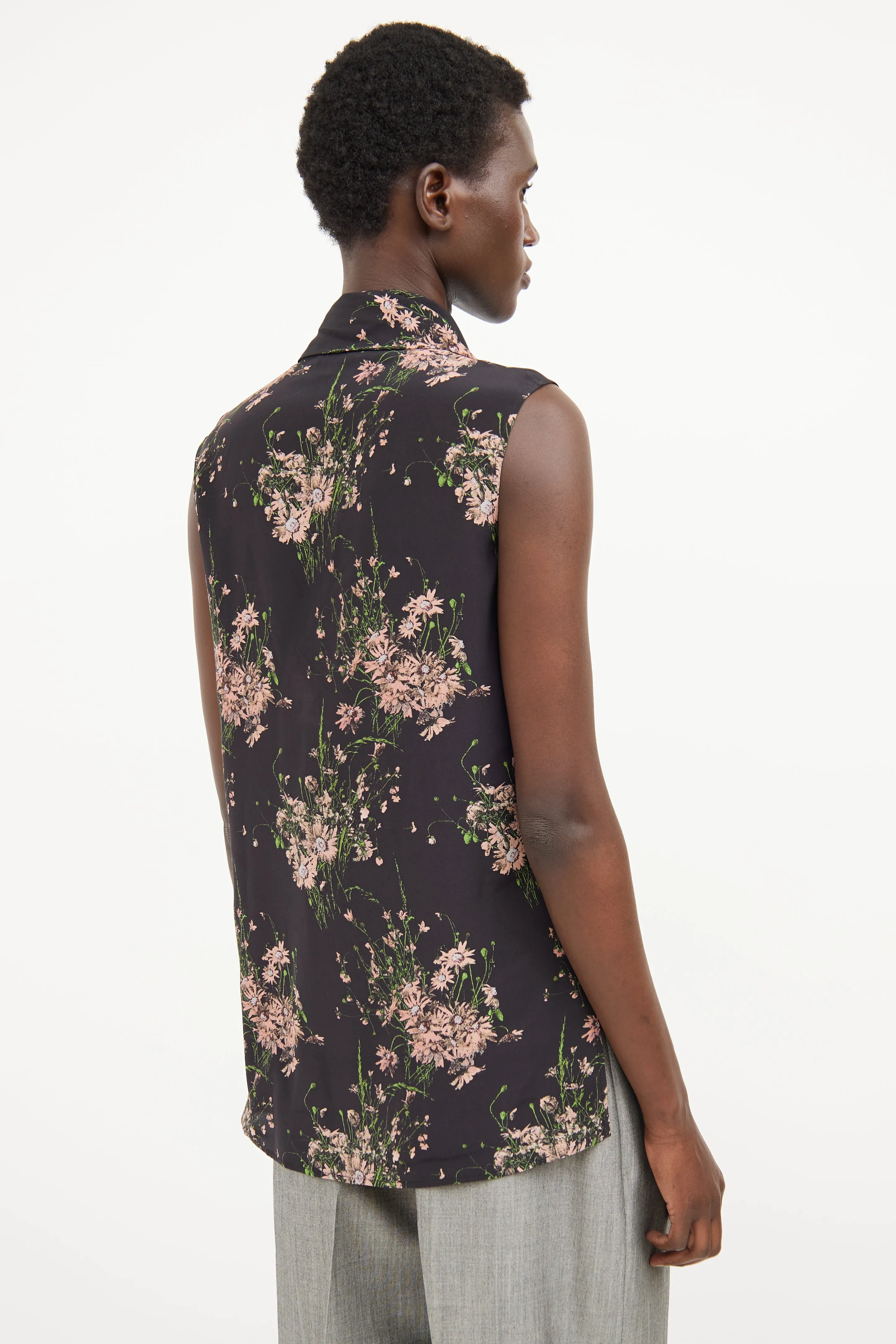 Black Floral Necktie Top