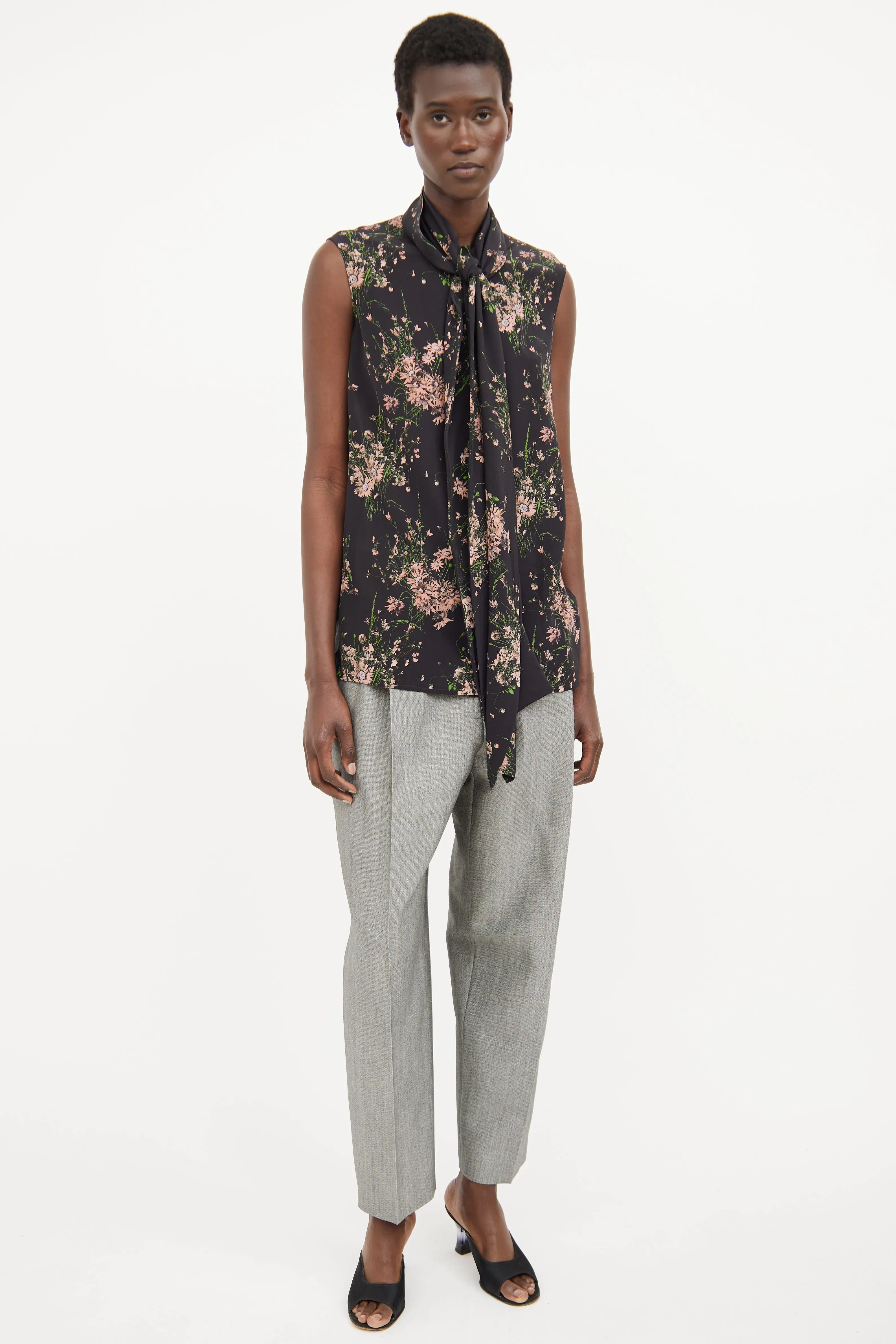 Black Floral Necktie Top