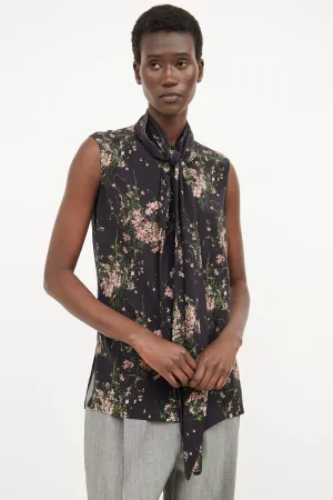 Black Floral Necktie Top