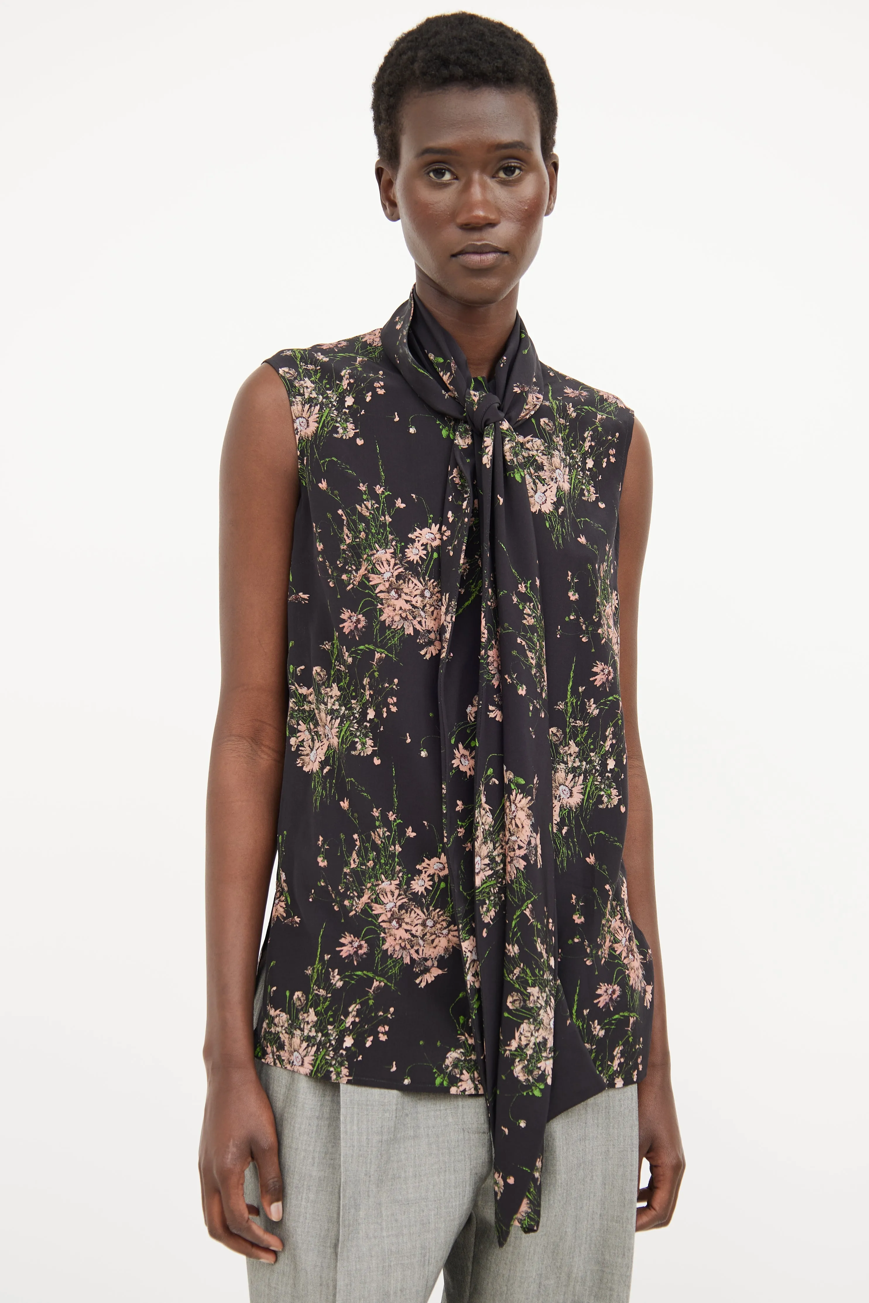 Black Floral Necktie Top
