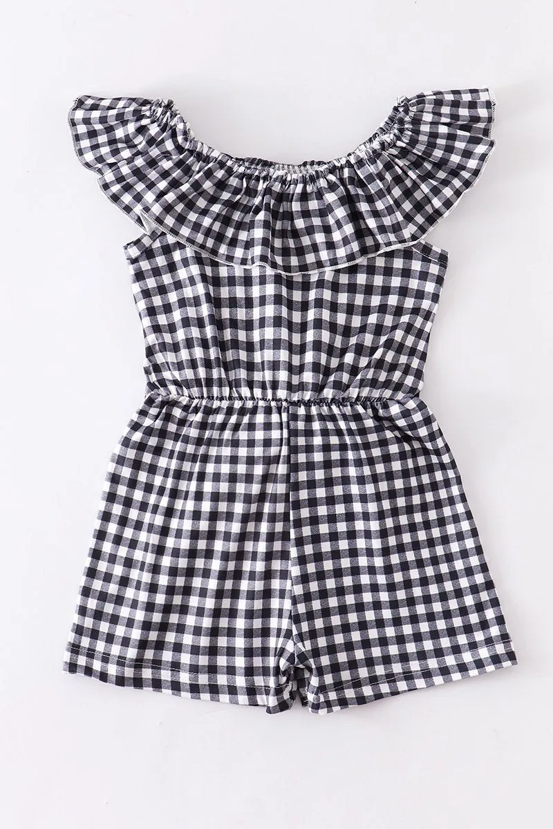 Black plaid ruffle jumpsuit romper