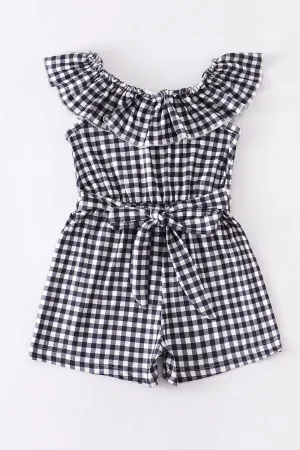 Black plaid ruffle jumpsuit romper