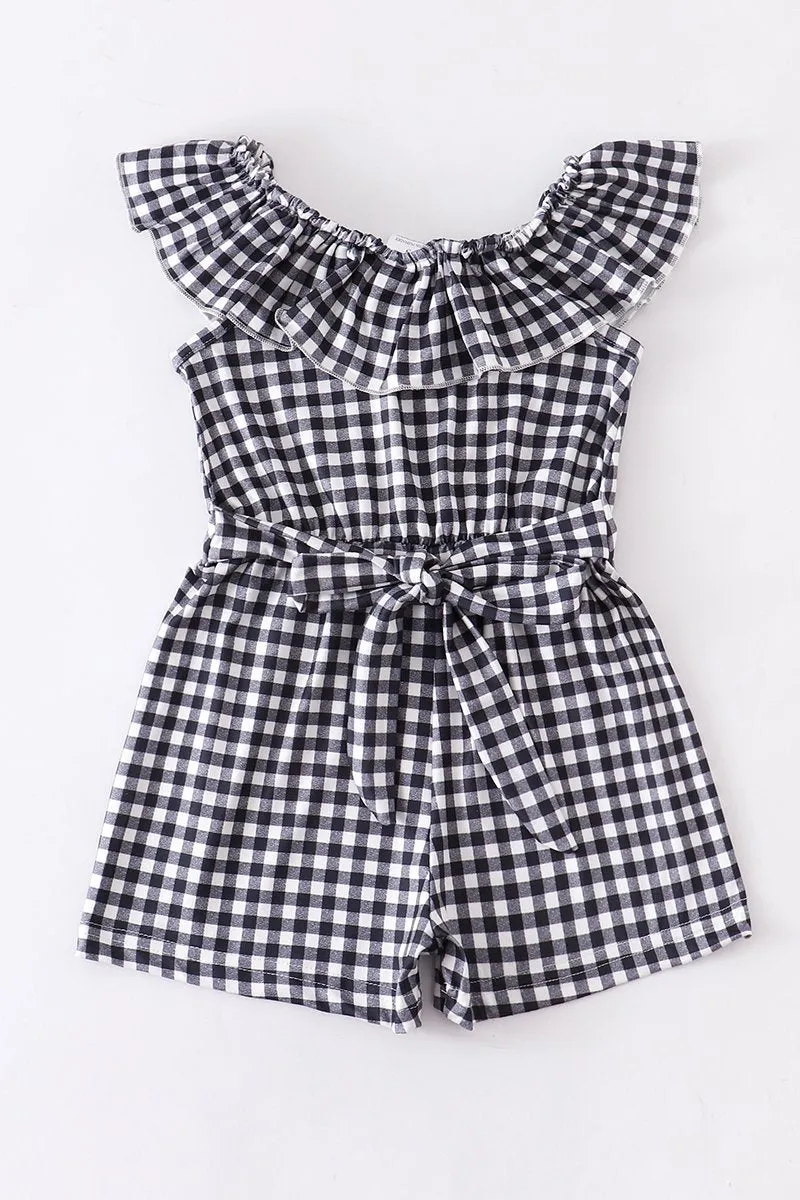 Black plaid ruffle jumpsuit romper