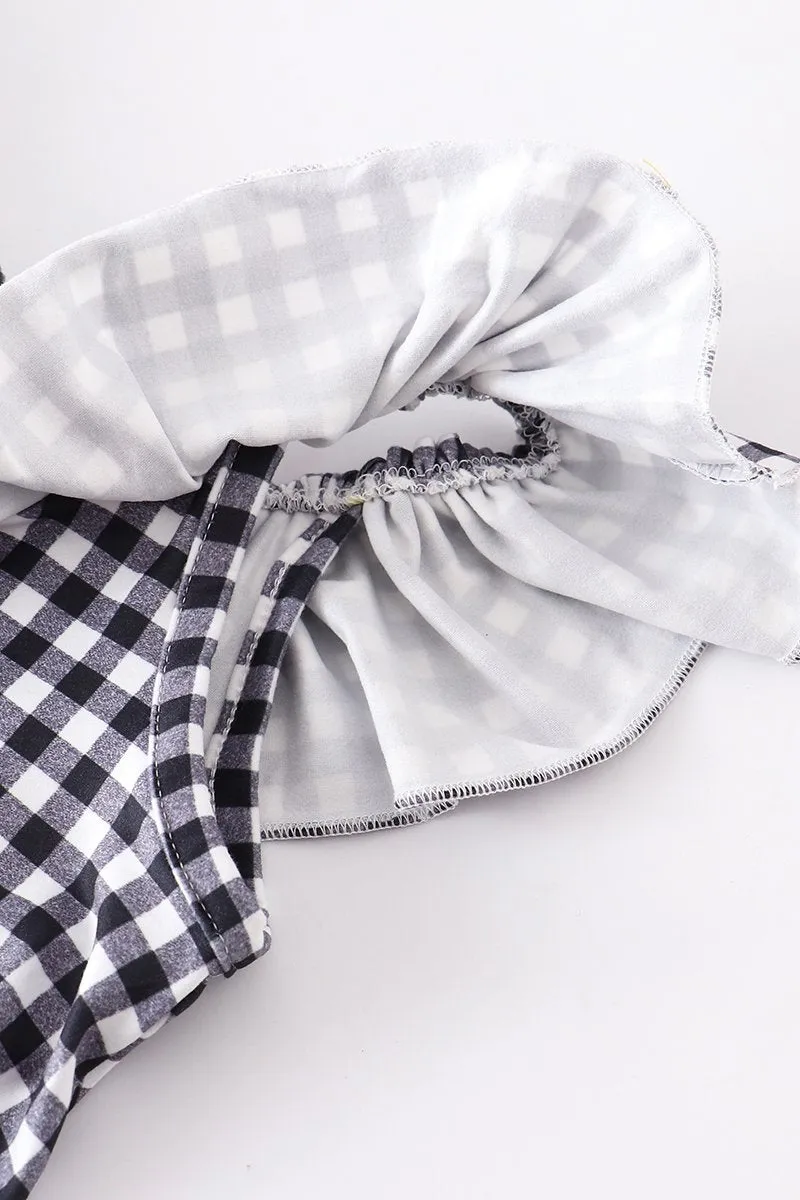 Black plaid ruffle jumpsuit romper