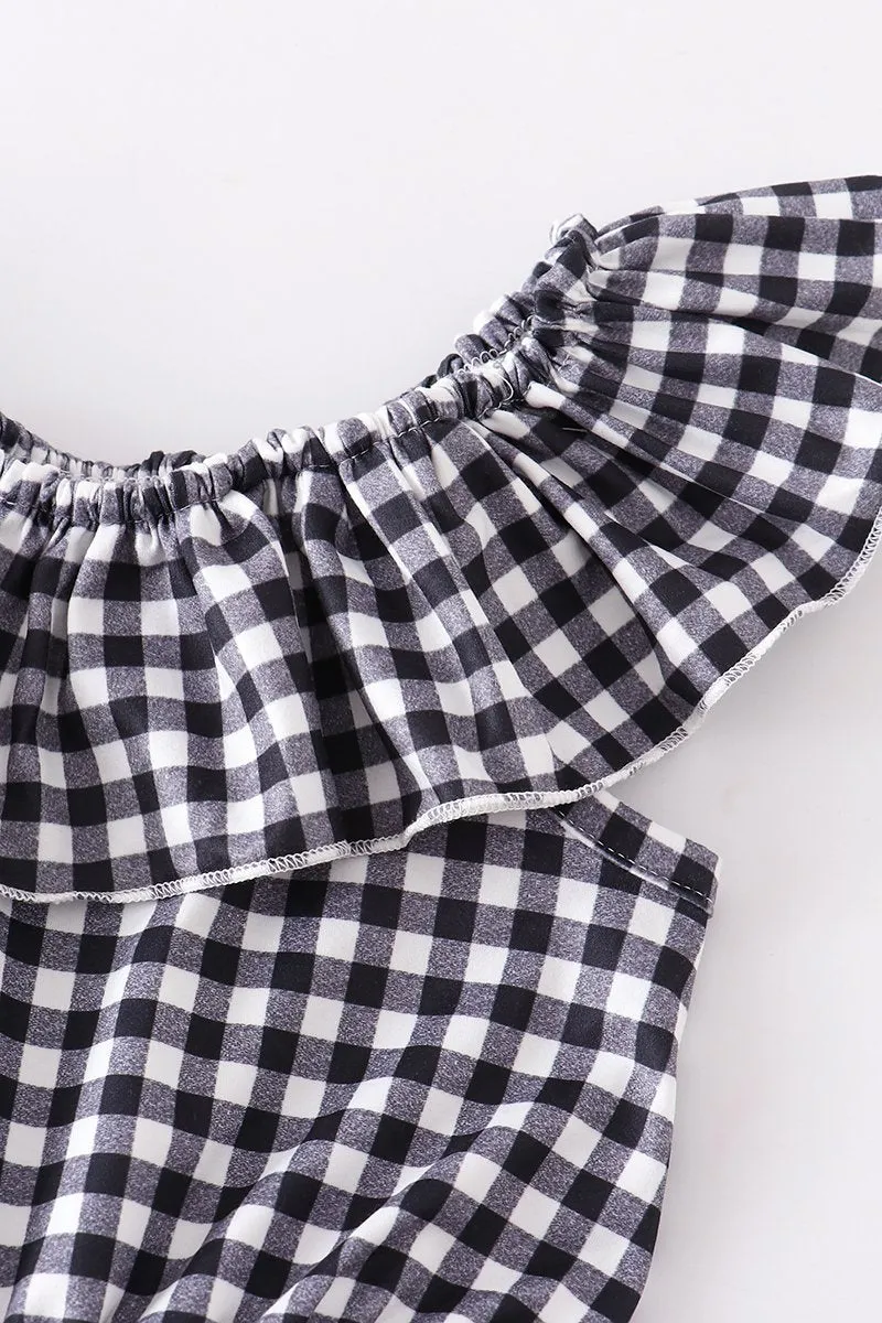 Black plaid ruffle jumpsuit romper