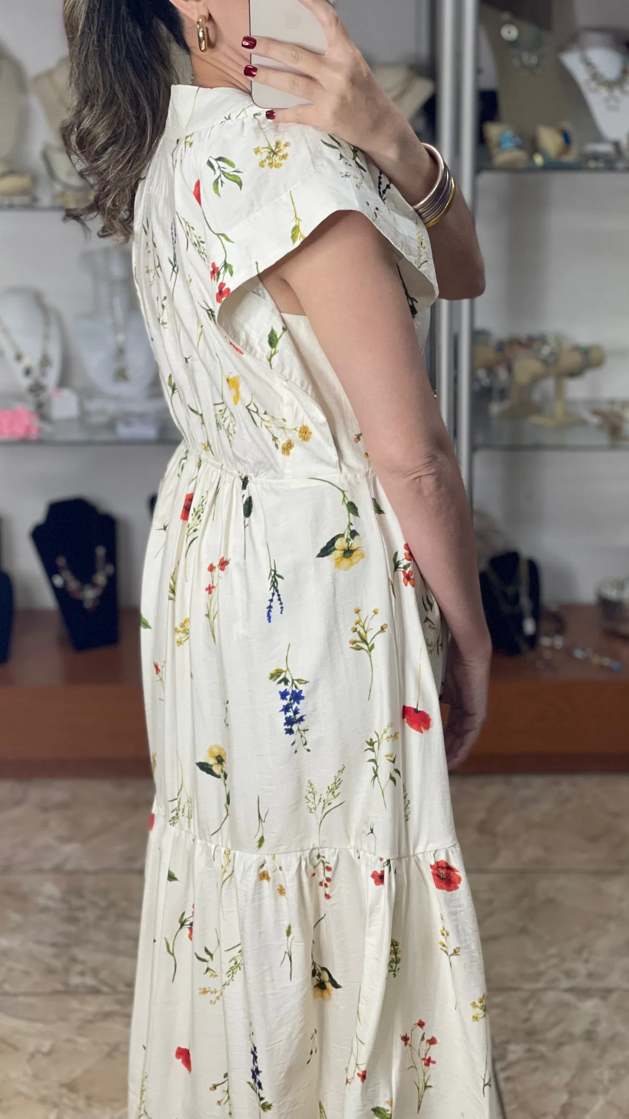 Button Down Floral Print Midi Dress