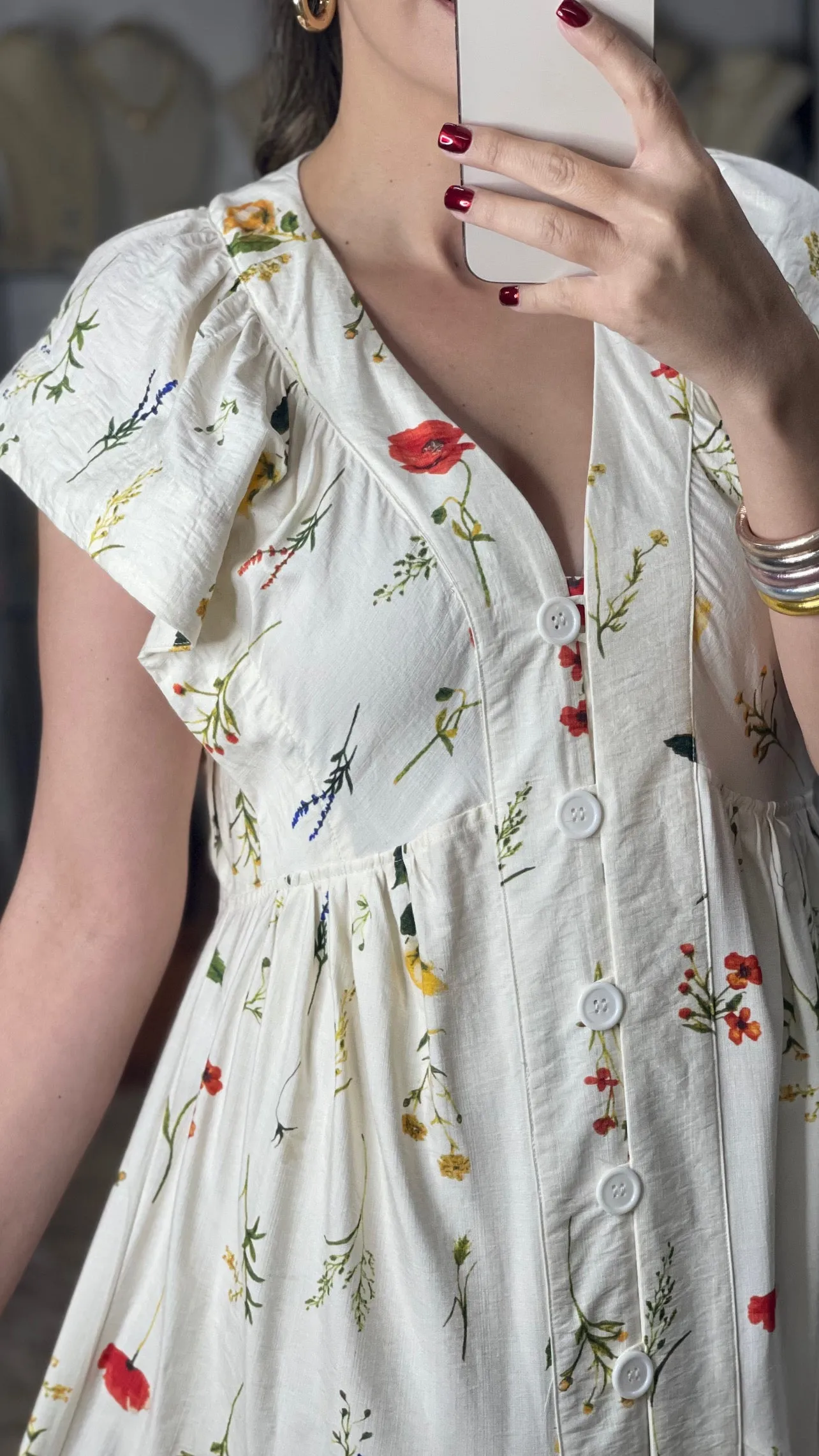 Button Down Floral Print Midi Dress