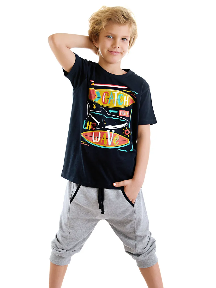 catch wave erkek çocuk t-shirt kapri şort takim