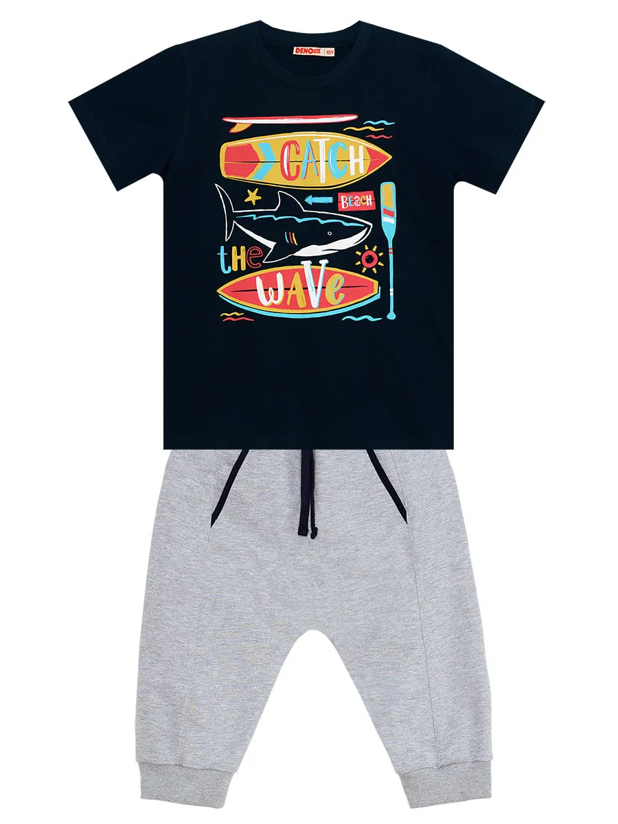 catch wave erkek çocuk t-shirt kapri şort takim