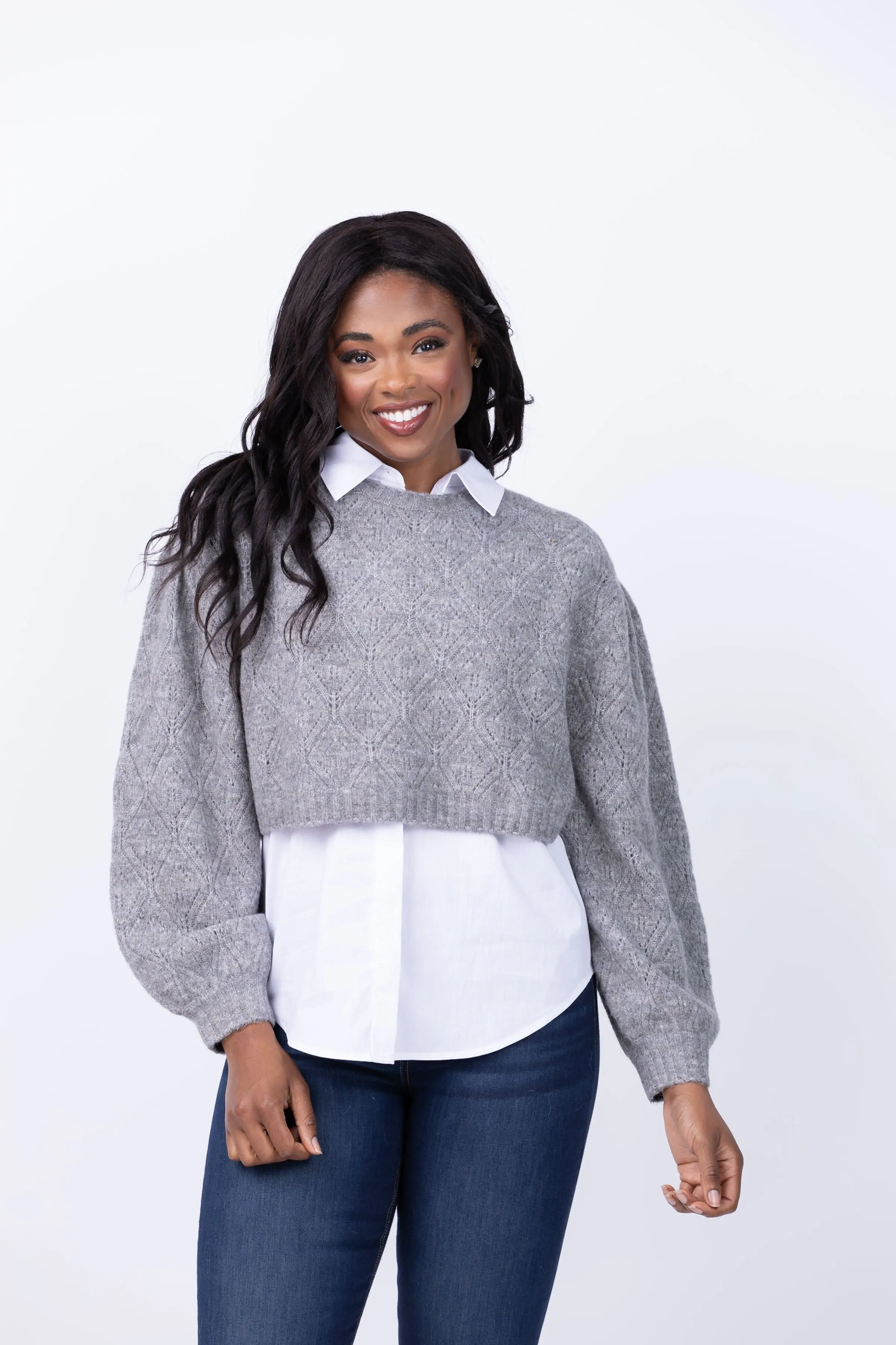 Cinq à Sept Landry Pullover in Heather Grey/White