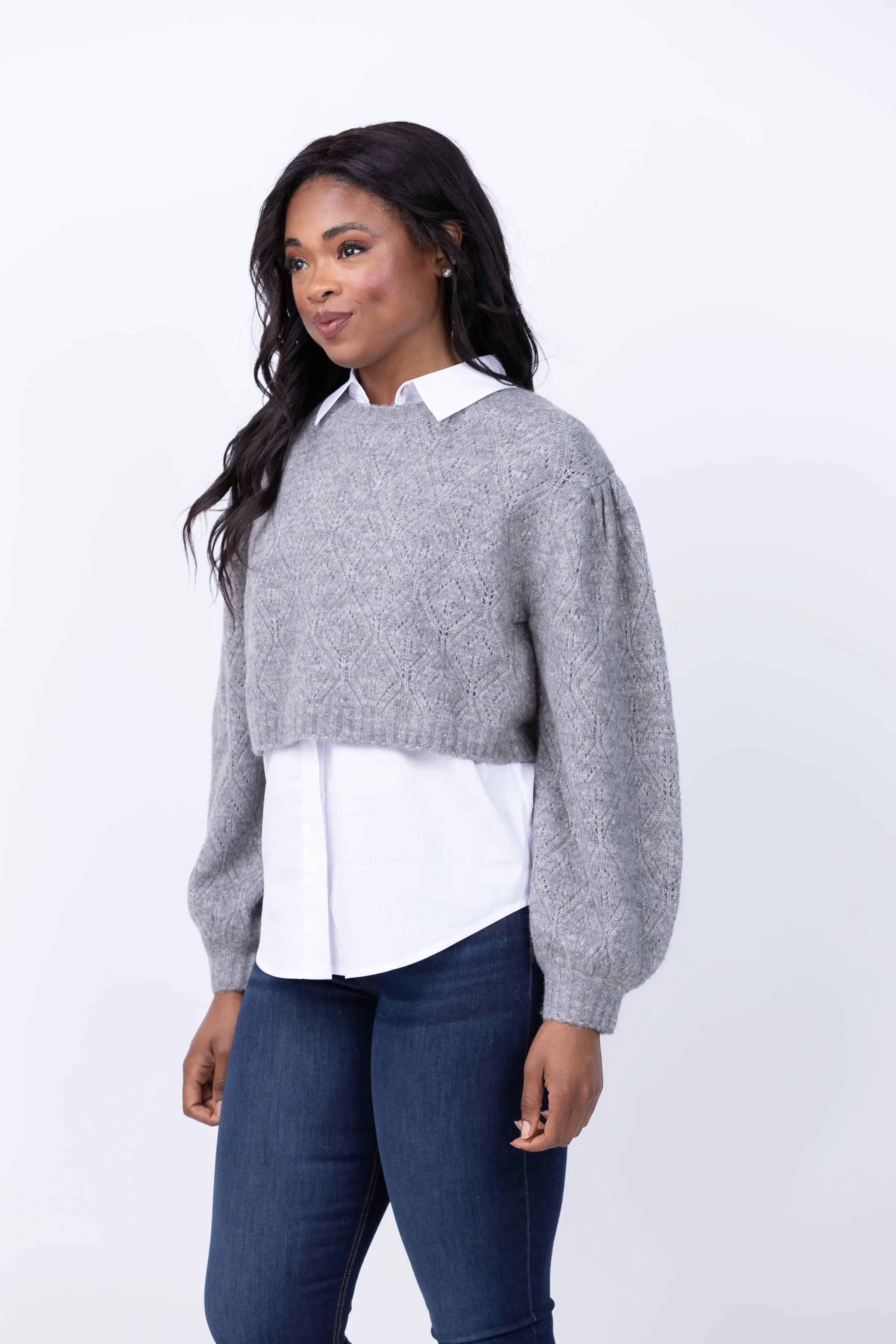 Cinq à Sept Landry Pullover in Heather Grey/White