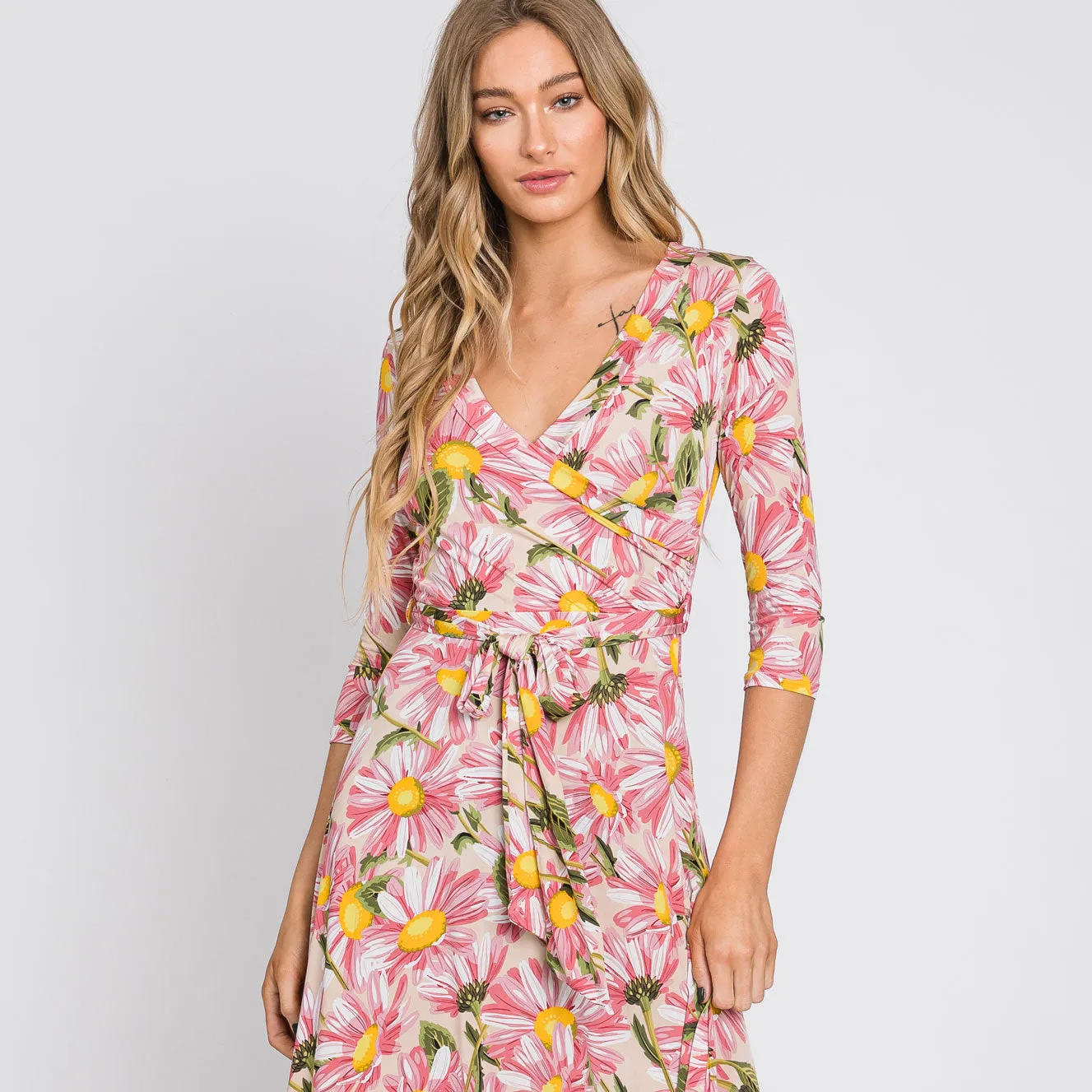 Coral Daisy Mammoth Venechia Maxi Wrap Dress