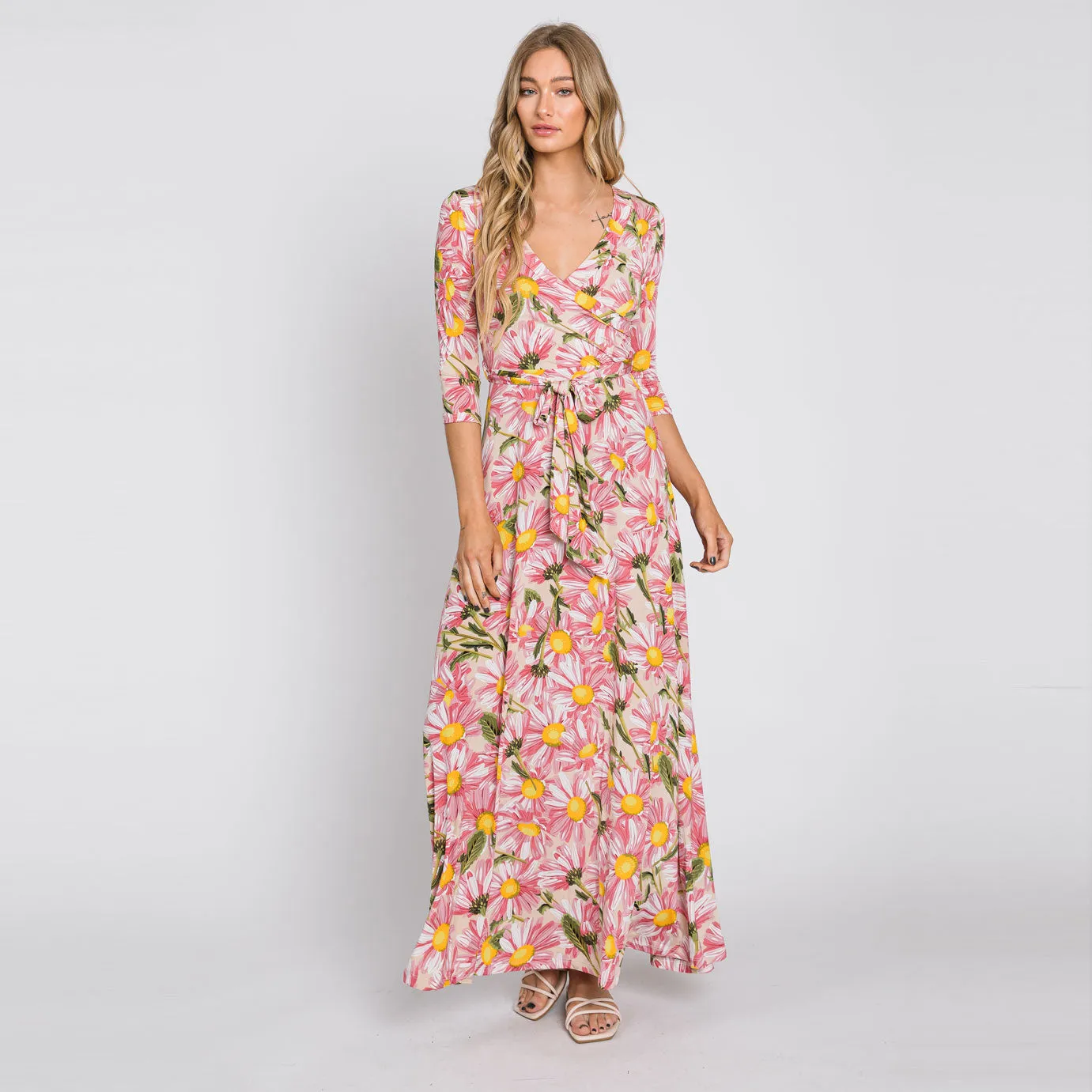 Coral Daisy Mammoth Venechia Maxi Wrap Dress