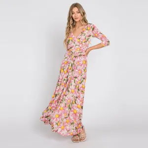 Coral Daisy Mammoth Venechia Maxi Wrap Dress