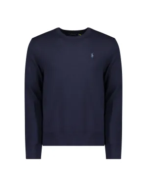 Cotton-Yarn Long Sleeve Pullover Sweater - Navy