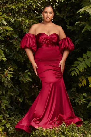 Curve Puff Sleeve Satin Gown by Cinderella Divine CD983C
