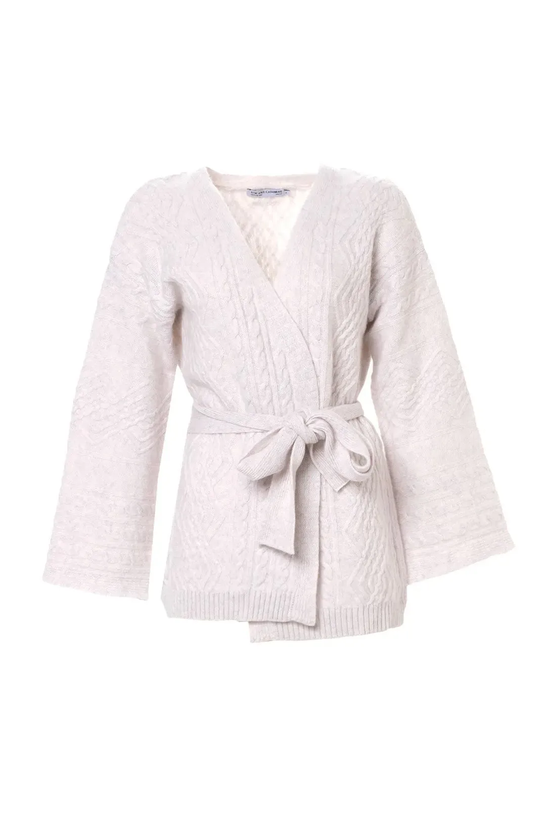 Ecru Aurora Australian Wool Cashmere Braided Belted Long Sleeve Women's Cardigan