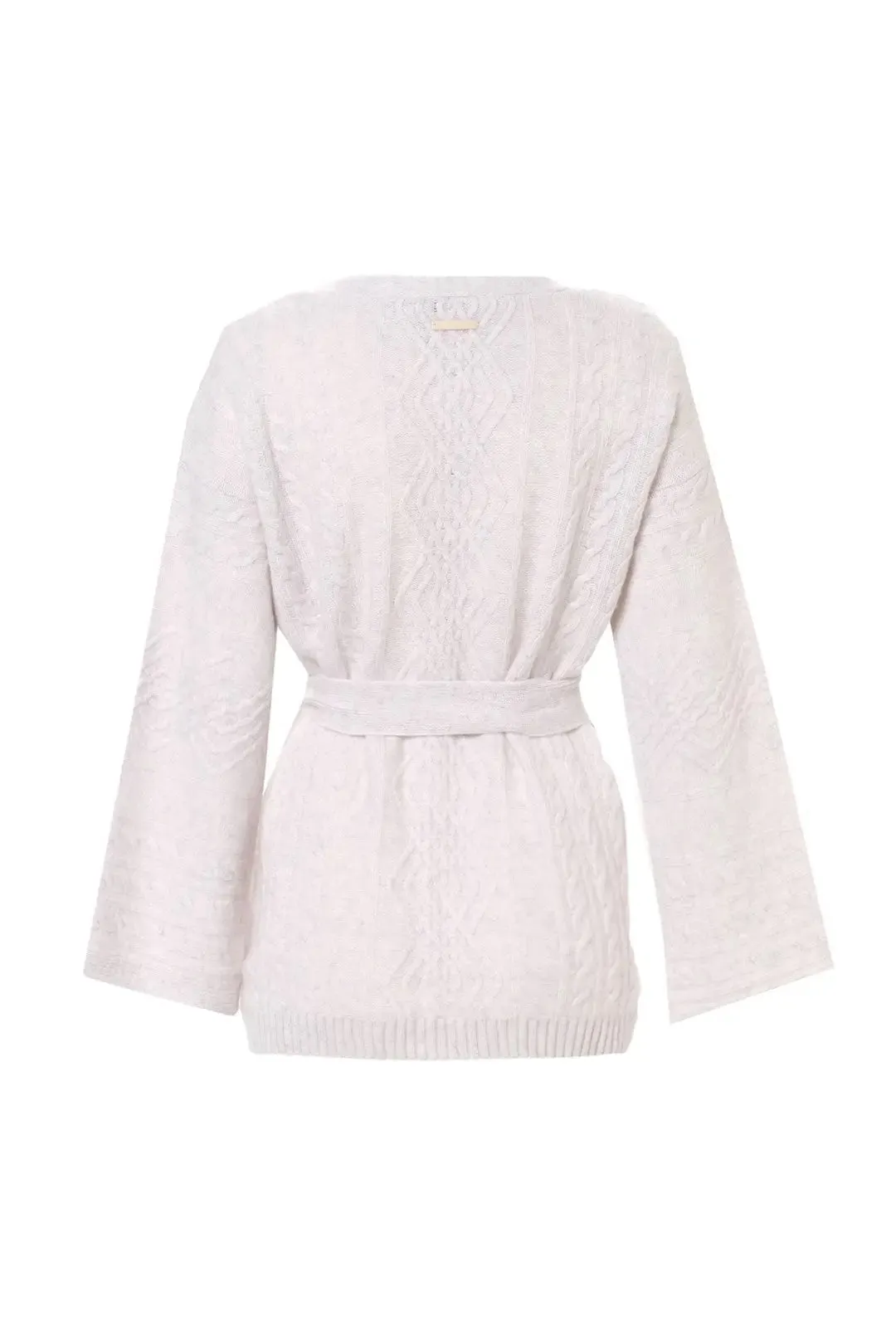 Ecru Aurora Australian Wool Cashmere Braided Belted Long Sleeve Women's Cardigan