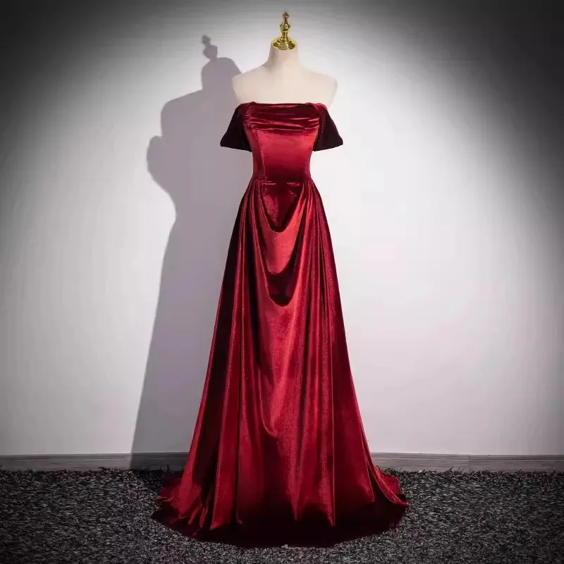 Girlary Real Picture Wine Red Evening Gown Off Shoulder Lace Up Long Women Formal Special Occasion Dress Bride Wedding Party Gown New