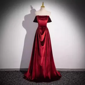 Girlary Real Picture Wine Red Evening Gown Off Shoulder Lace Up Long Women Formal Special Occasion Dress Bride Wedding Party Gown New