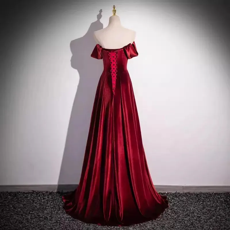 Girlary Real Picture Wine Red Evening Gown Off Shoulder Lace Up Long Women Formal Special Occasion Dress Bride Wedding Party Gown New
