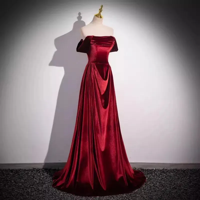 Girlary Real Picture Wine Red Evening Gown Off Shoulder Lace Up Long Women Formal Special Occasion Dress Bride Wedding Party Gown New