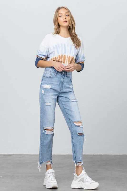 High Waist Ripped Frayed Girlfriend Jeans