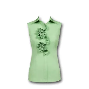 J. Peterman Women's Sleeveless Fitted Button Down - Rosette Button Blouse - Multiple Colors