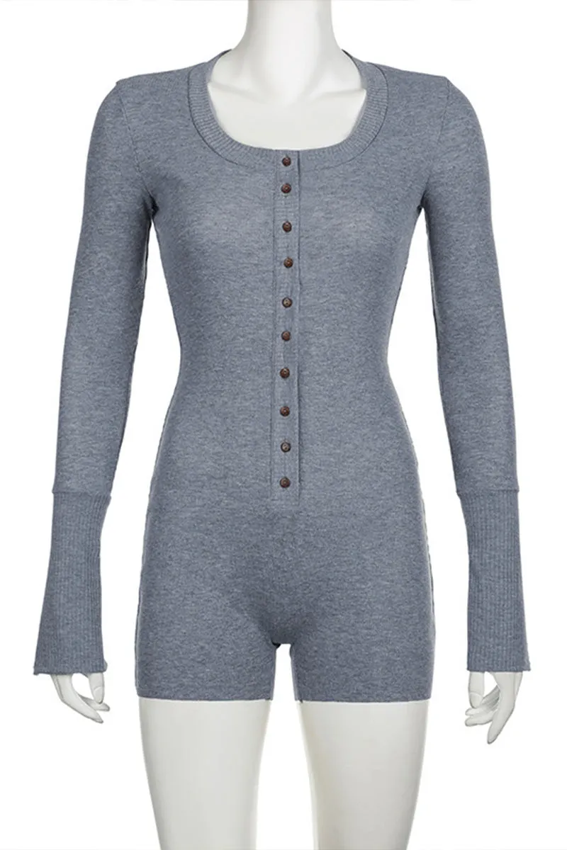 JJ673 Rib-Knit Long Sleeve Romper